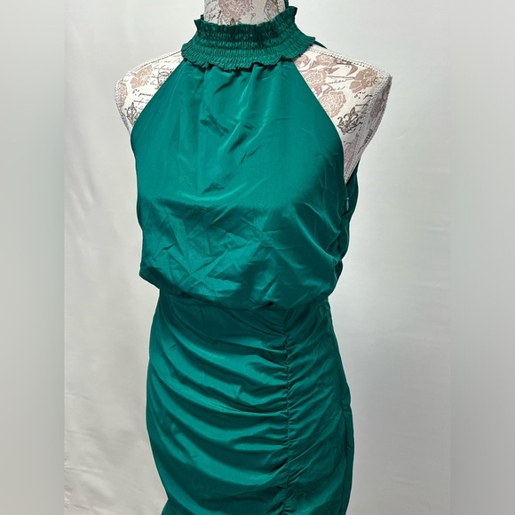 AREA STARS Forest green high neck ruched mini‎ dress size M. - Picture 6 of 16